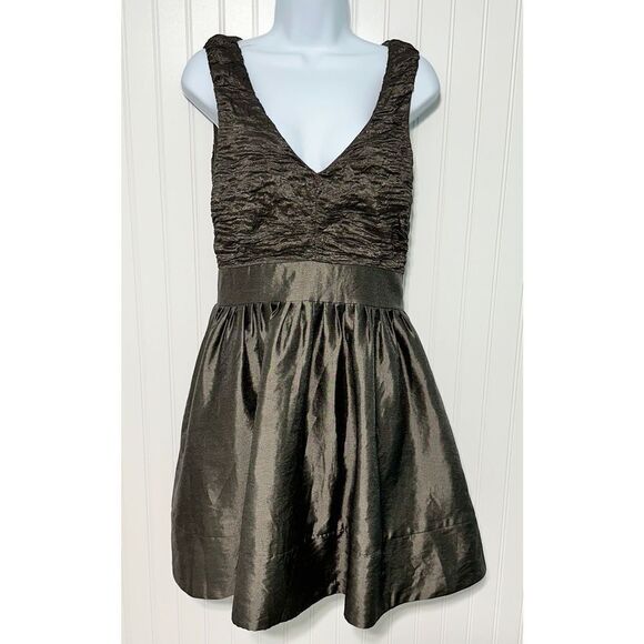 Karen Millen Women's Metallic Sleeveless‎ V-Neck Fit and Flare Mini Dress Brown - Picture 1 of 10